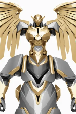 Halfbody,facing front Angel Warrior,iron straddle wings, realistic, golden ratio, symmetric, mecha,eyes LED light, metallic polished shiny armour,abstracts background