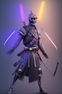 Futuristic Neon crystal skeleton samurai smoke