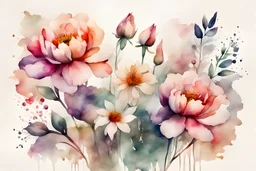 water color in vintage style, sophisticated flowers on white texture background