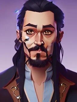 Portrait of a 30 year old strange gay wizard like Jack Sparrow