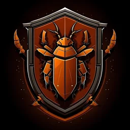 Create a shield logo with a cockroach. The shield is heavily damaged. dont make it look too high-def or futuristicr