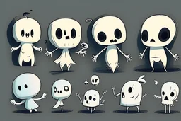 make a bunch of simple hand-drawn spooky and cute cartoon characters with bodies arms, and legs I could draw and make them all different