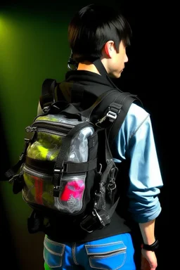 back pack, transparent, sci fi, punk, color, neon