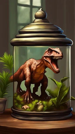 a digital painting of a Dinosaur into terrarium,