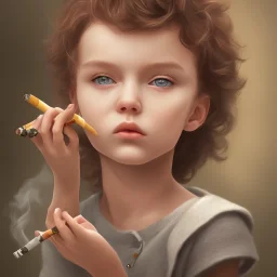 Portrait of a beautiful but angry child smoking a cigarette