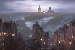 Quebec city+Livorno canal+bridges+corner building on hill++Gothic Metropolis +BioShock+Dishonored+Bloodborne +trieste+Edinburgh+Chicago+victorian London+decòpunk Skyscraper+ +steampunk+biopunk+alphonse mucha, greg rutkowski,matte painting, cryengine, hyper detailed, felix kelly, fantasy art, seb mckinnon