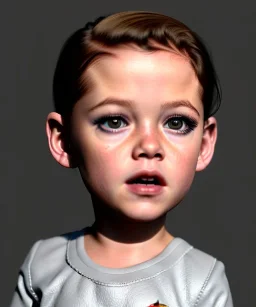 Kristen stewart toddler, full body, dramatic lighting, hyper realistic