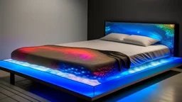 A living bed crafted from emotion-reactive resin, with gradient-shifting surfaces that creates a subtle humming melody when touched.