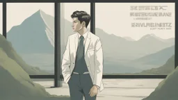 The image depicts an individual gazing intensely at the Earth, with their face slightly tilted towards the ground, as if harboring the world's secrets in their eyes. Their countenance exudes wisdom and unwavering confidence, almost as if they comprehend everything happening on this planet. Dressed in a sharp, high-end suit bearing a prestigious brand logo, they exude a serious and dignified aura. Their face radiates calm and contemplation, as they deeply ponder the intricacies of the world arou