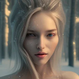 Woman, ice, blue, forest, snow, beautiful, mountain, masterpiece, expert, 8K, hyperrealism, sharp focus, cinematic lighting