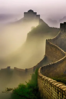 Great wall China in the misty morning