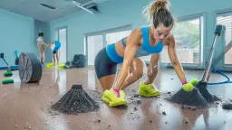 woman makes floor filthy in workout room