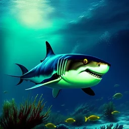 Megalodon underwater by van Gogh 8k