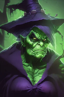 hulk as an old witch, anime style, depth of field, nvidia graphics, lightrays, trending art, movie poster