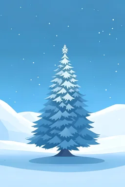 illustration of a 2-dimension Christmas tree surrounded by snow.