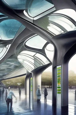 Water metro station design, modern, sophisticated, futuristic, assume year to be 2100