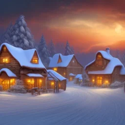 fantasy farming village winter night shuttered windows