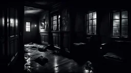 How could someone living on the second floor understand the misery of the one on the ground floor? high contrast, detailed, dark , noir, thriller, deep dark colors, gloomy, cinematic