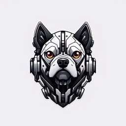 a white background a dark themed logo that looks like the cyborg dog