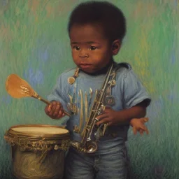 African American baby boy musician with black piano modern art by monet