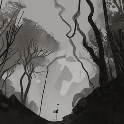 ilustración de un hombre en mitad de un bosque