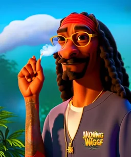 Snoop Dogg, smoking weed, burning dollars, jungle background, hyper realistic