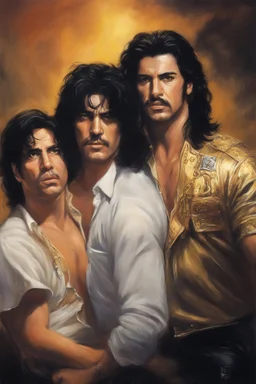 Paul Stanley/Elvis Presley/Keanu Reeves/Jon Bernthal, oil painting by Frank Frazetta, 4k UHD, Photorealistic, professional quality