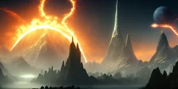 wallpaper mordor, vulcan, big eyes, night, particle fire, skit planet