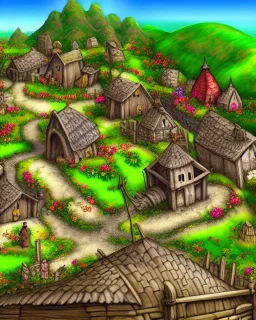 medieval fantasy village with flowers rpg art