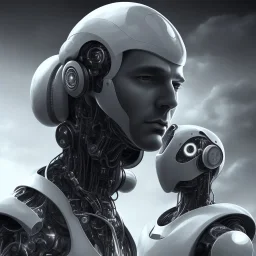 black and white portrait of a man robot