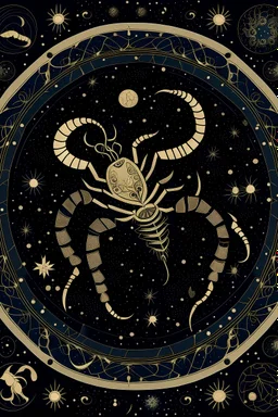 Scorpio surrounded by the moon and stars