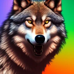Wolf, red, orange, yellow, green, blue, purple, masterpiece, expert, 8K, hyperrealism, sharp focus, cinematic lighting