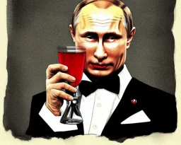 president Putin as old evil devil drink blood