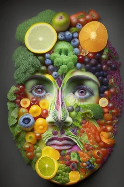 a human face made only of fruits & vegetables