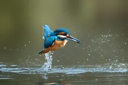 A beautiful kingfisher diving into the water. Highly detailed, smooth colours, realistic landscape