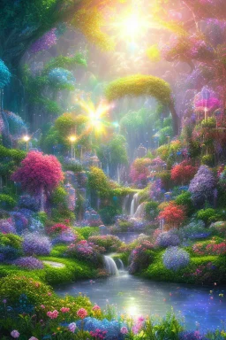 verybeautiful-magical-garden-of-the-angelic-kingdom-blue-and-pink-plants-and-trees-small-river-sunshine-flowers-haze-thumb-rainbow-ufo-bright-colors-light flowers