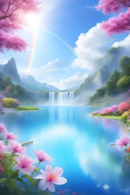 fantastic,Beautiful garden, flowers,rainbows, cascades arc en ciel