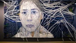 Using your portrait as the centerpiece, create a large-scale fabric mural. Surround the portrait with a network of resilient and stretchy threads, symbolizing the challenges faced during addiction and the journey to recovery. Visitors can interact by gently tugging on the threads, emphasizing the importance of resilience in the healing process.