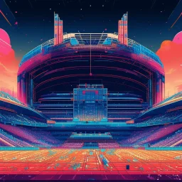 A bright pixel art cyberpunk-style illustration of the crystal palace stadium