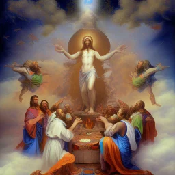 Ascencion of jresus among clouds with disciples on earth mi styles