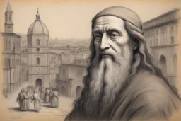 leonardo da vinci in firenze in sunshine, shading pastel and charcoal