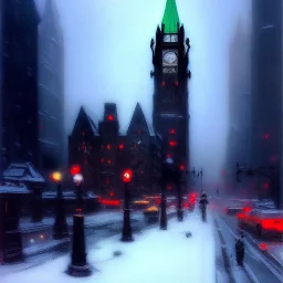 Ottawa,Gotham city, Neogothic architecture,snow, by Jeremy mann, point perspective,