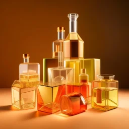 studio photography of a set of highly detailed irregular non-existent glass products, stacked in impossible balance, perfect composition, film studio light, beige color scheme, indirect lighting, 8k, elegant and luxurious style