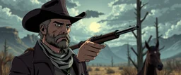 magnus carlson in the wild west looking cool, anime style