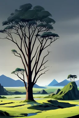 Beautiful landscape with trees, earth opens up and breaks down in black polygons.
