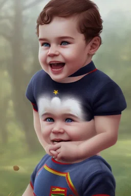 Henry cavill toddler, smile, full body, hyper realistic