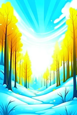 fantasy cartoon: sunny sky with winter forest