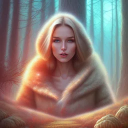 spray painting fantasy art, portrait blonde, in mummy sweater, standing in portal to forest world from desert world,poetry book illustration