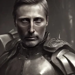 old Mads Mikkelsen in armor by greg rutkowskiб close up film photo, unreal engine, octane render, trending on artstation, highly detailed, studio lighting, professional, professional ominous concept art, by artgerm and greg rutkowski, an intricate, elegant, highly detailed digital painting, concept art, smooth, sharp focus, illustration, in the style of simon stalenhag, wayne barlowe, and igor kieryluk.