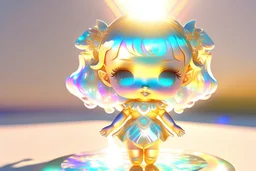 cute 3D chibi goddess in holographic dress in sunshine